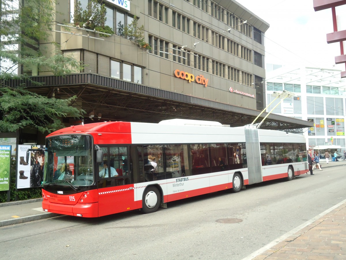 (135'917) - SW Winterthur - Nr. 115 - Hess/Hess Gelenktrolleybus am 14. September 2011 beim Hauptbahnhof Winterthur