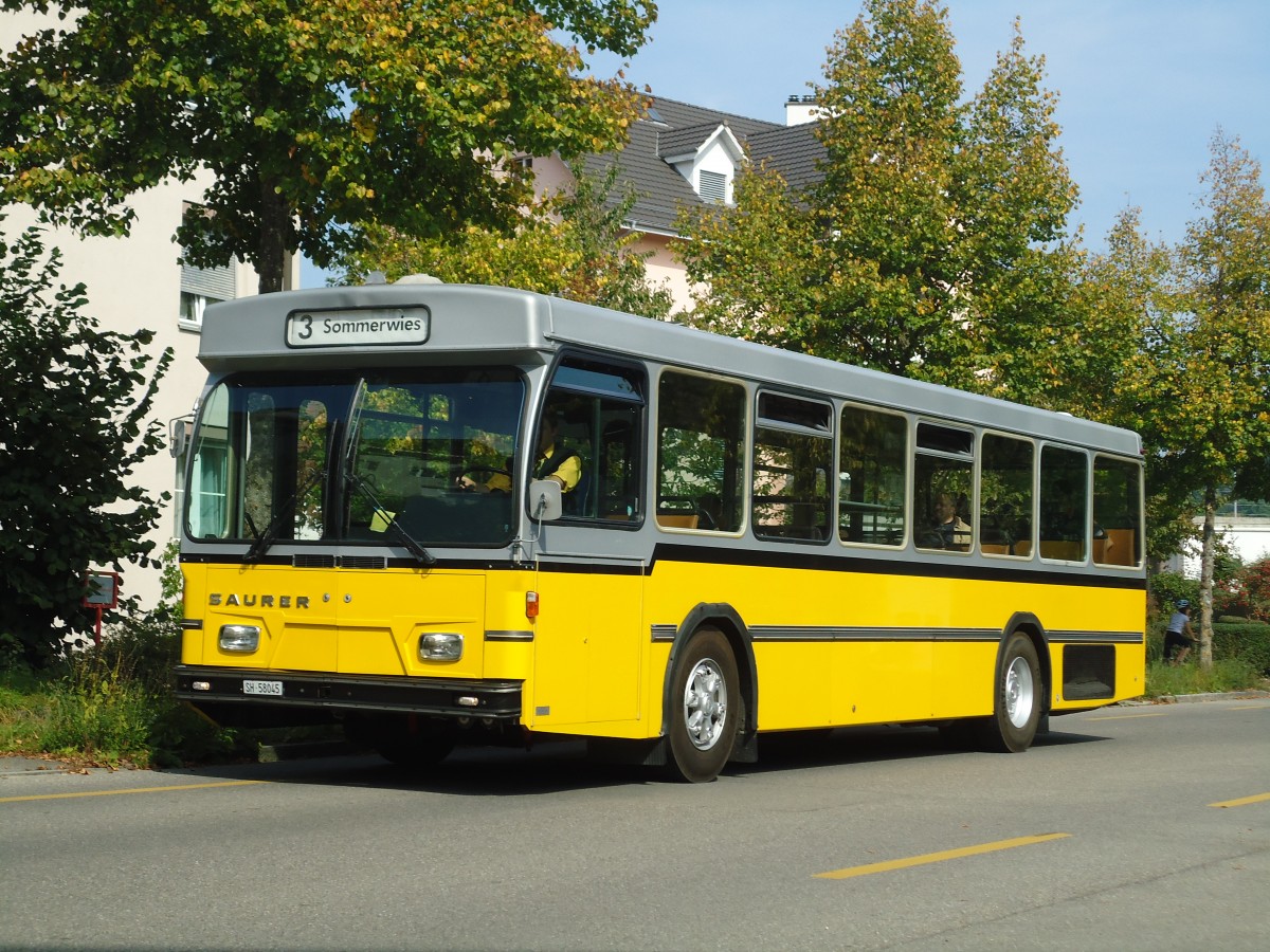 (136'117) - Wanner, Schleitheim - SH 58'045 - Saurer/Hess (ex Ruklic, Schaffhausen; ex VBSH Schaffhausen Nr. 40; ex VBSH Schaffhausen Nr. 19) am 25. September 2011 in Schaffhausen, Krummacker