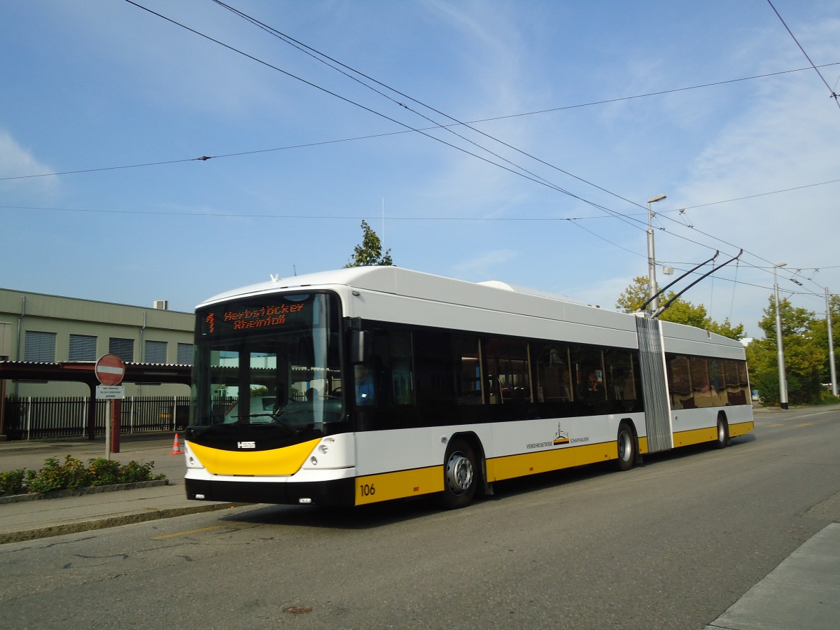 (136'222) - VBSH Schaffhausen - Nr. 106 - Hess/Hess Gelenktrolleybus am 25. September 2011 in Schaffhausen, Ebnat