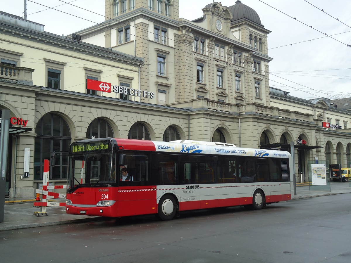 (137'199) - SW Winterthur - Nr. 204/ZH 730'204 - Solaris am 14. Dezember 2011 beim Hauptbahnhof Winterthur