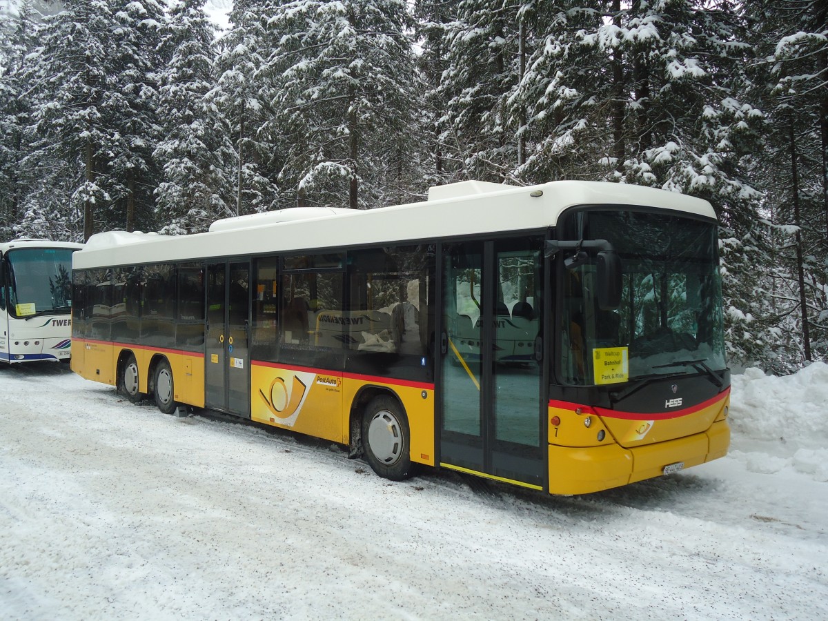 (137'481) - Engeloch, Riggisberg - Nr. 7/BE 447'403 - Scania/Hess am 7. Januar 2012 in Adelboden, Unter dem Birg