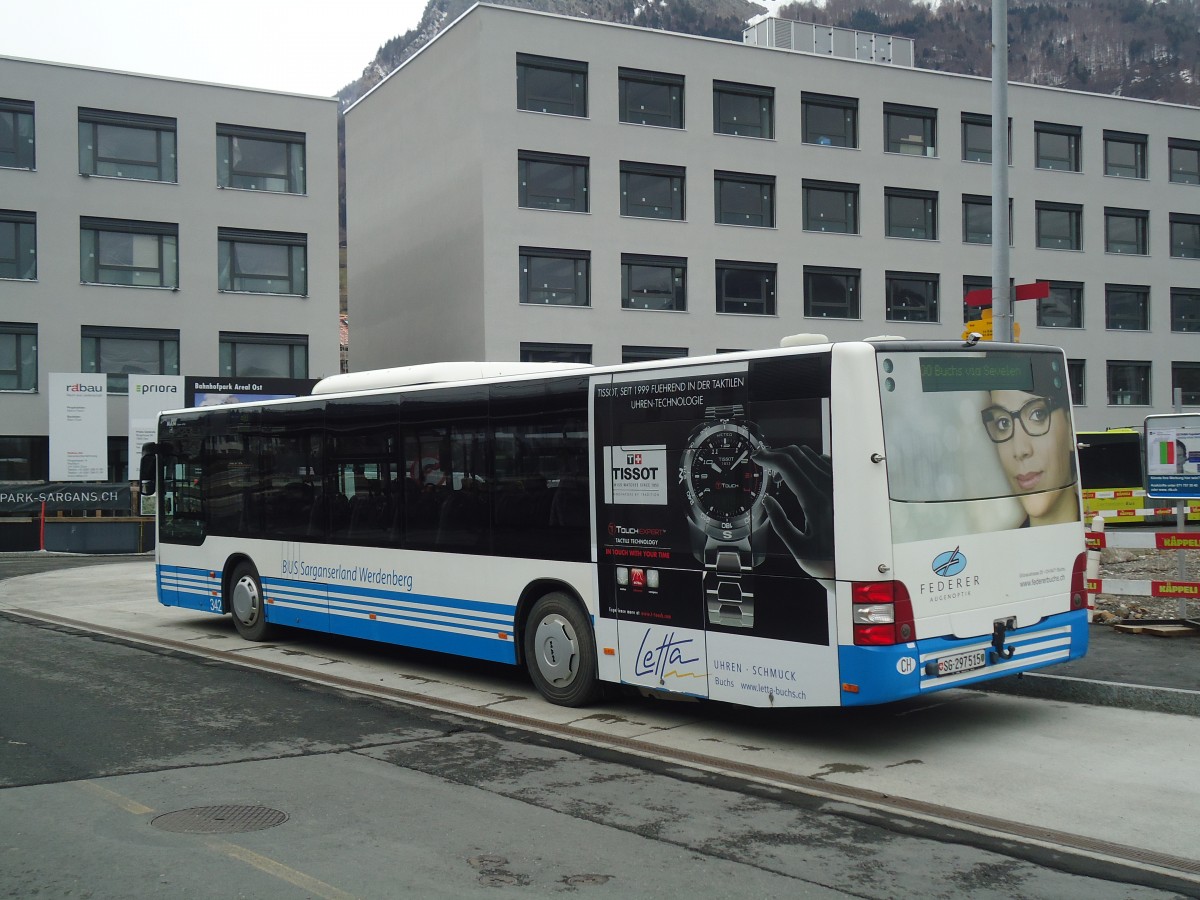 (137'944) - BSW Sargans - Nr. 342/SG 297'515 - MAN am 5. Mrz 2012 beim Bahnhof Sargans