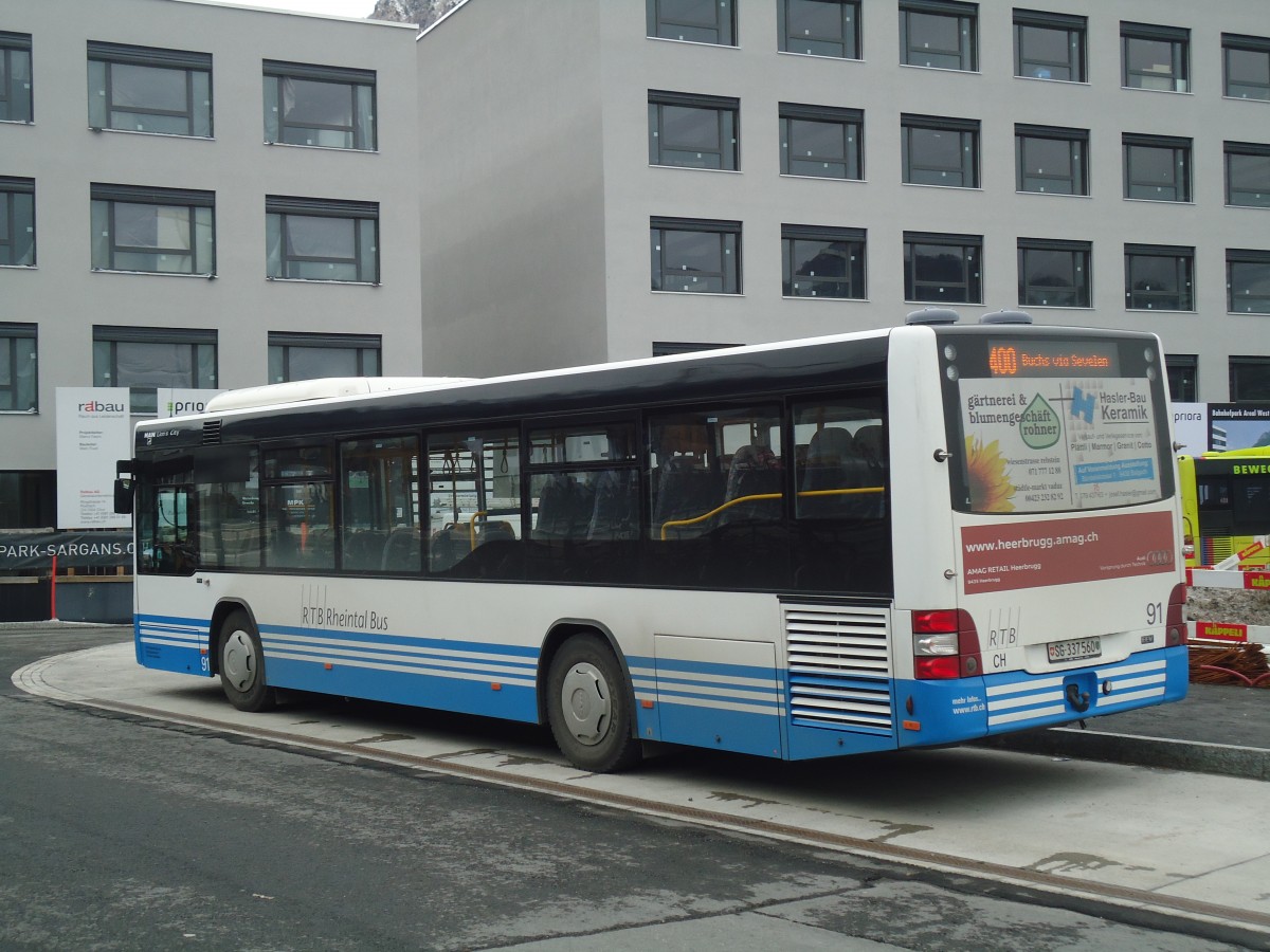 (137'948) - RTB Altsttten - Nr. 91/SG 337'560 - MAN am 5. Mrz 2012 beim Bahnhof Sargans (Einsatz BSW)