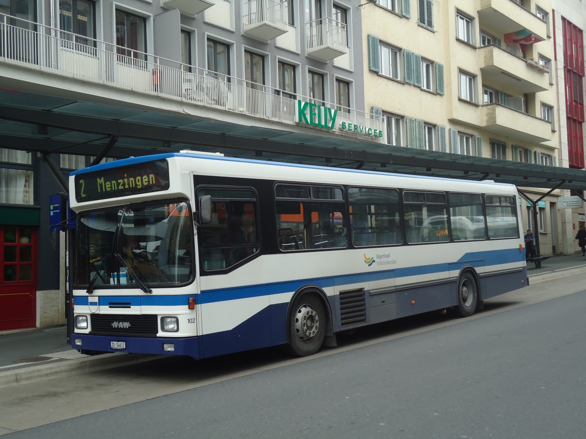 (137'981) - ZVB Zug - Nr. 102/ZG 54'612 - NAW/Hess (ex Nr. 92) am 6. Mrz 2012 beim Bahnhof Zug