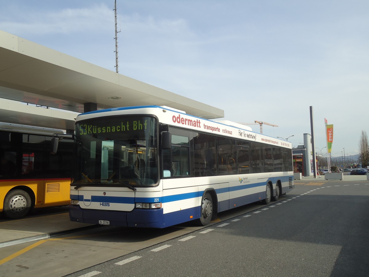 (138'049) - Odermatt, Rotkreuz - Nr. 221/ZG 25'786 - Scania/Hess am 6. Mrz 2012 beim Bahnhof Rotkreuz