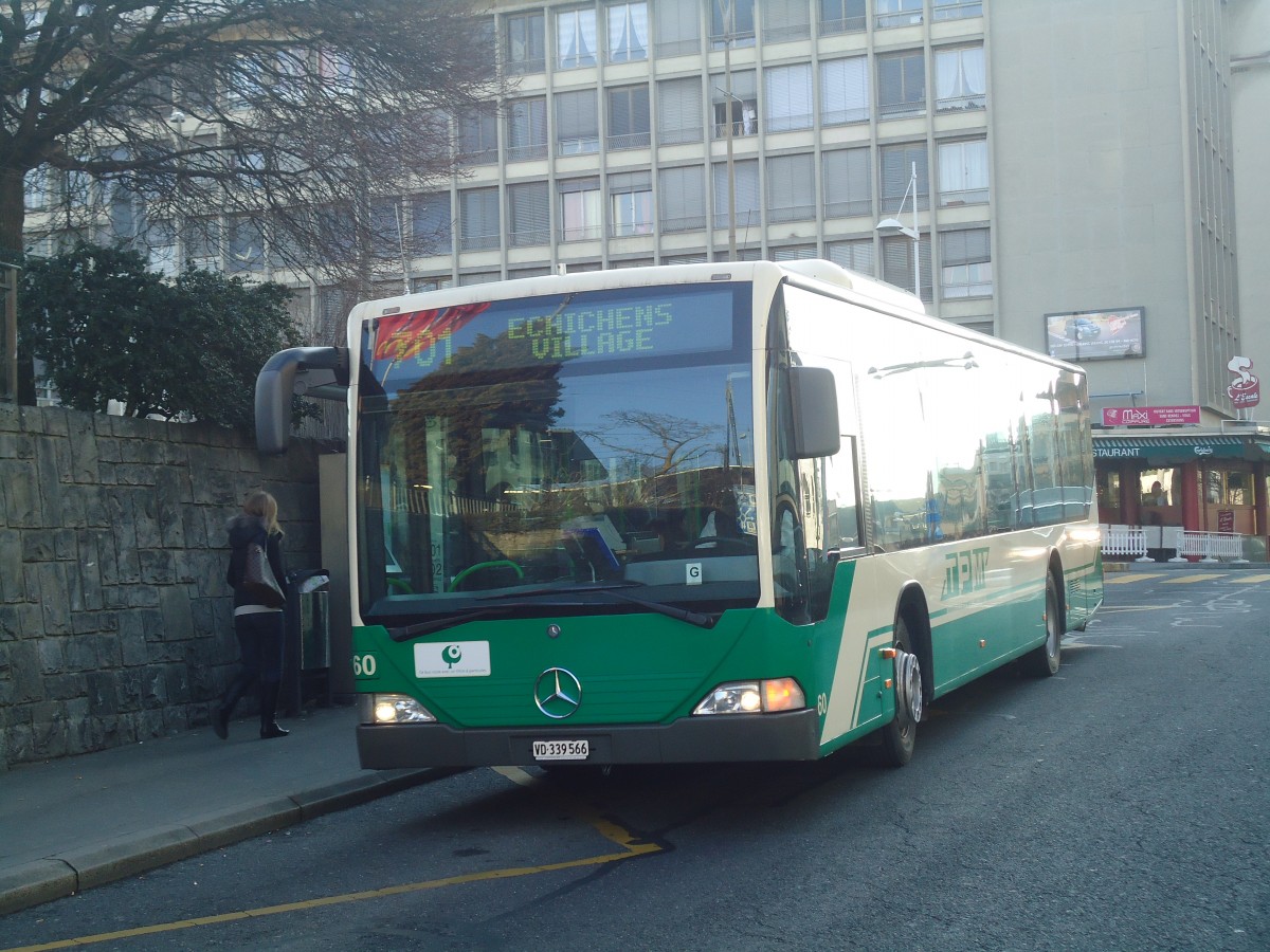 (138'149) - TPM Morges - Nr. 60/VD 339'566 - Mercedes (ex TPL Lugano Nr. 3) am 9. Mrz 2012 beim Bahnhof Morges