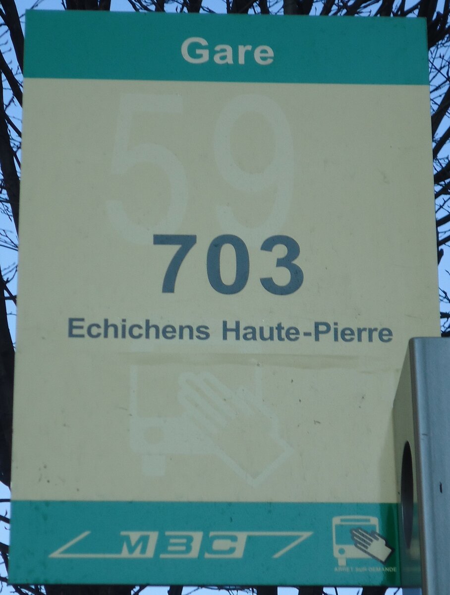 (138'158) - MBC-Haltestellenschild - Morges, Gare - am 9. Mrz 2012