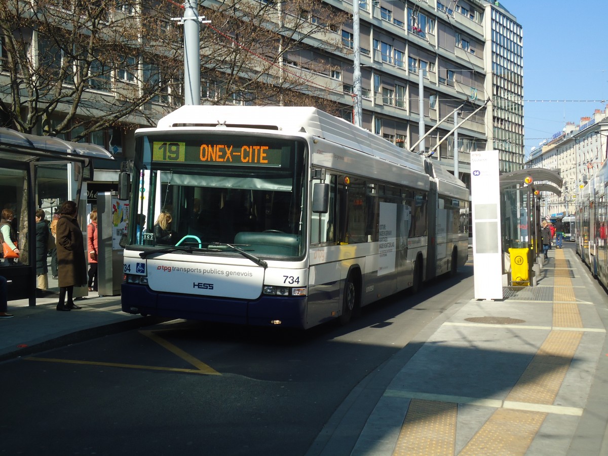 (138'276) - TPG Genve - Nr. 734 - Hess/Hess Gelenktrolleybus am 9. Mrz 2012 in Genve, Coutance