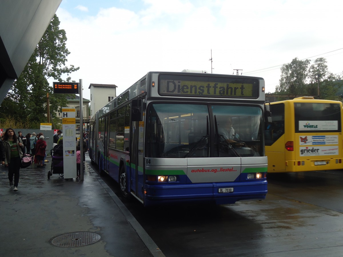 (138'865) - AAGL Liestal - Nr. 84/BL 7030 - Neoplan (ex TPL Lugano Nr. 423; ex TPL Lugano Nr. 44) am 16. Mai 2012 beim Bahnhof Liestal