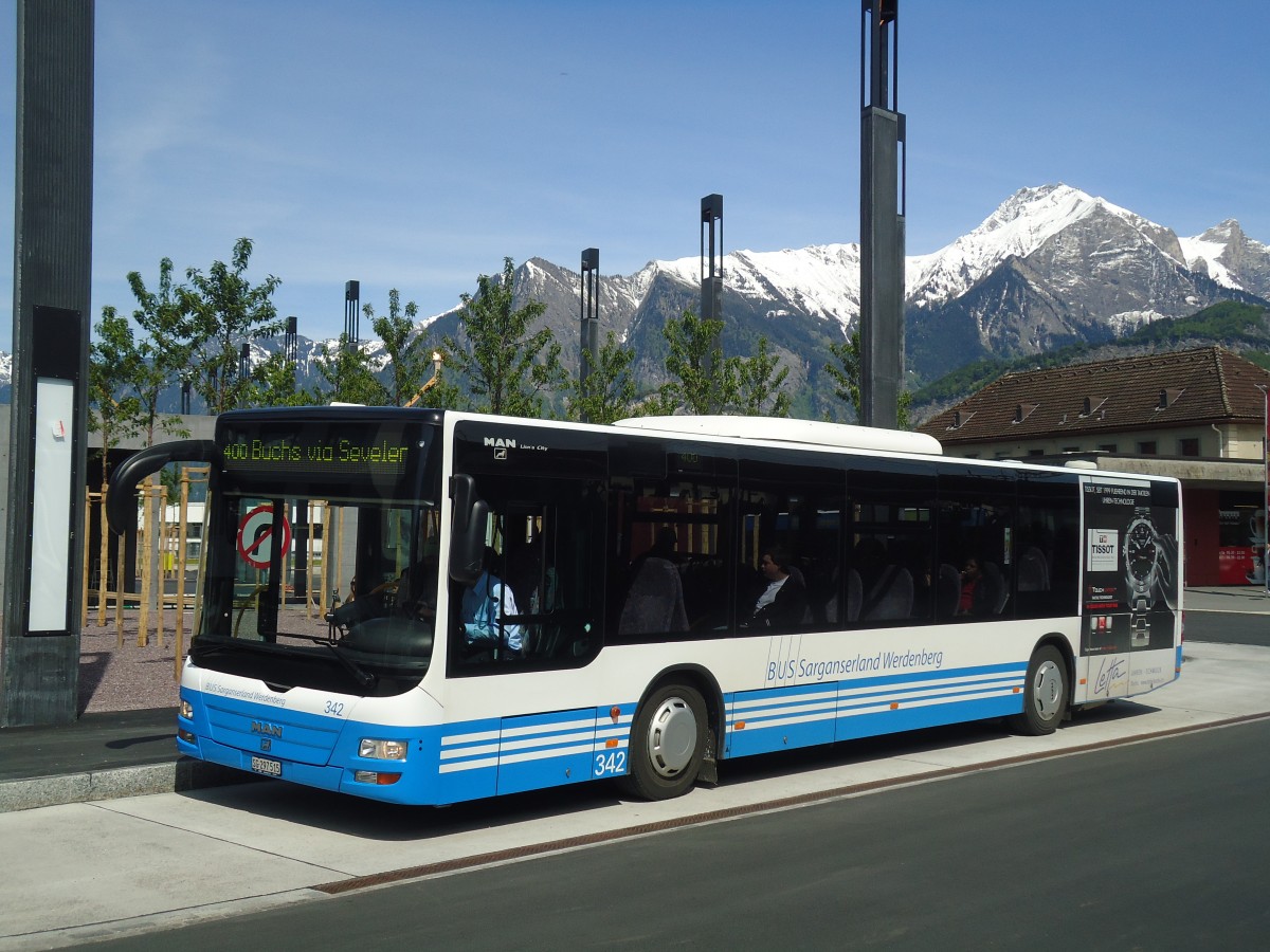 (138'951) - BSW Sargans - Nr. 342/SG 297'515 - MAN am 17. Mai 2012 beim Bahnhof Sargans