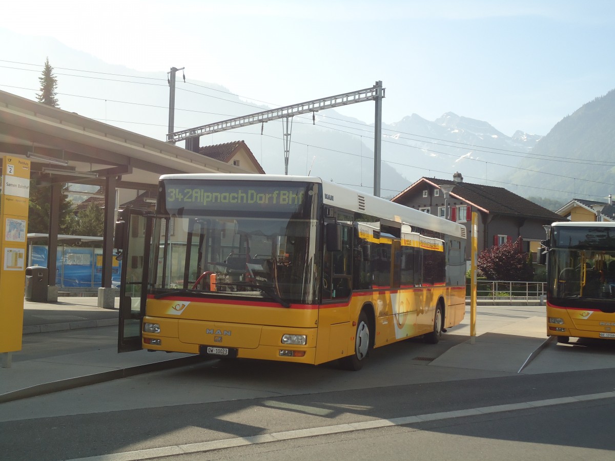 (139'197) - Dillier, Sarnen - Nr. 4/OW 10'023 - MAN am 2. Juni 2012 beim Bahnhof Sarnen