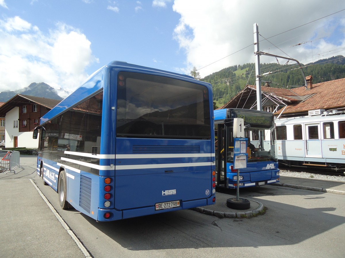 (139'340) - AFA Adelboden - Nr. 57/BE 272'798 - Scania/Hess am 10. Juni 2012 beim Bahnhof Lenk