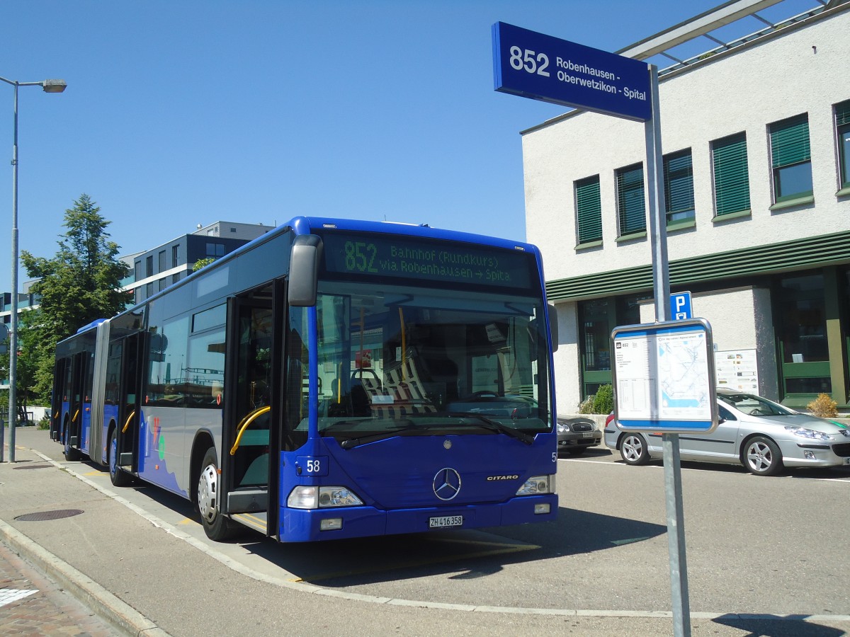 (139'811) - VZO Grningen - Nr. 58/ZH 416'358 - Mercedes am 16. Juni 2012 beim Bahnhof Wetzikon