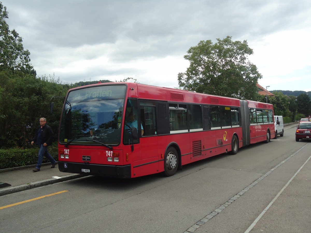 (140'459) - BVB Basel - Nr. 747/BS 98'994 - Van Hool (ex Bernmobil, Bern Nr. 248) am 11. Juli 2012 in Pratteln, Bahnhofstrasse