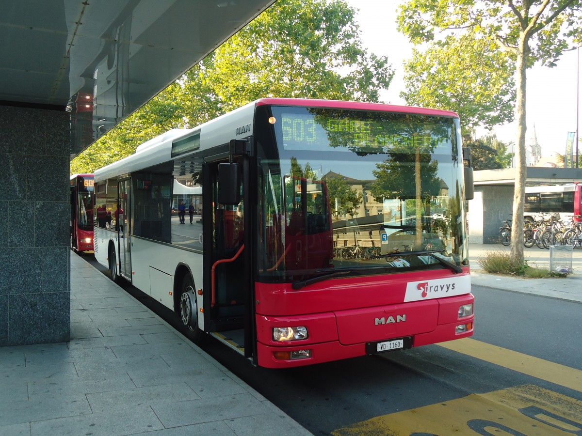 (140'945) - TRAVYS Yverdon - VD 1160 - MAN am 27. Juli 2012 beim Bahnhof Yverdon