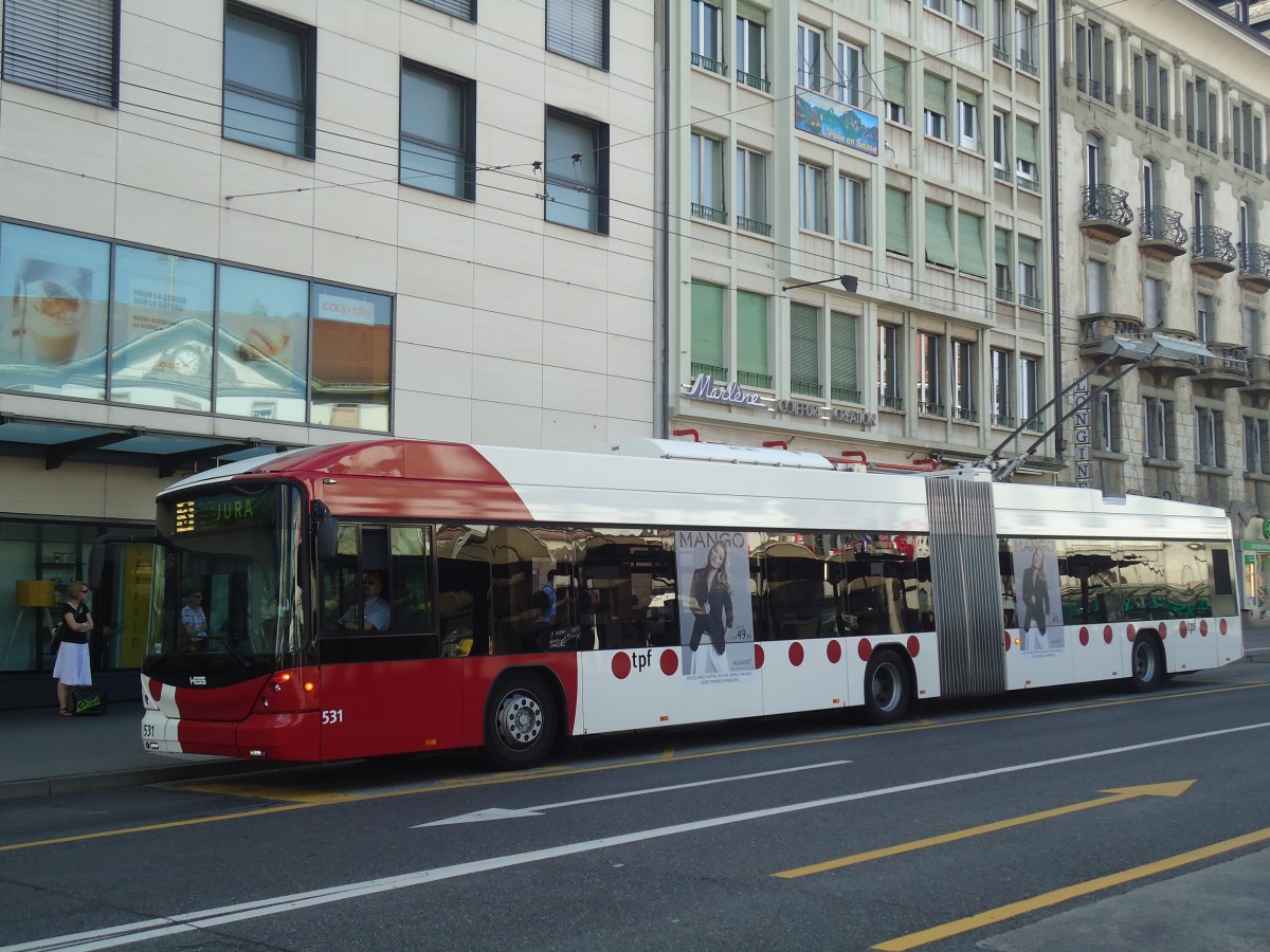 (141'243) - TPF Fribourg - Nr. 531 - Hess/Hess Gelenktrolleybus am 19. August 2012 beim Bahnhof Fribourg