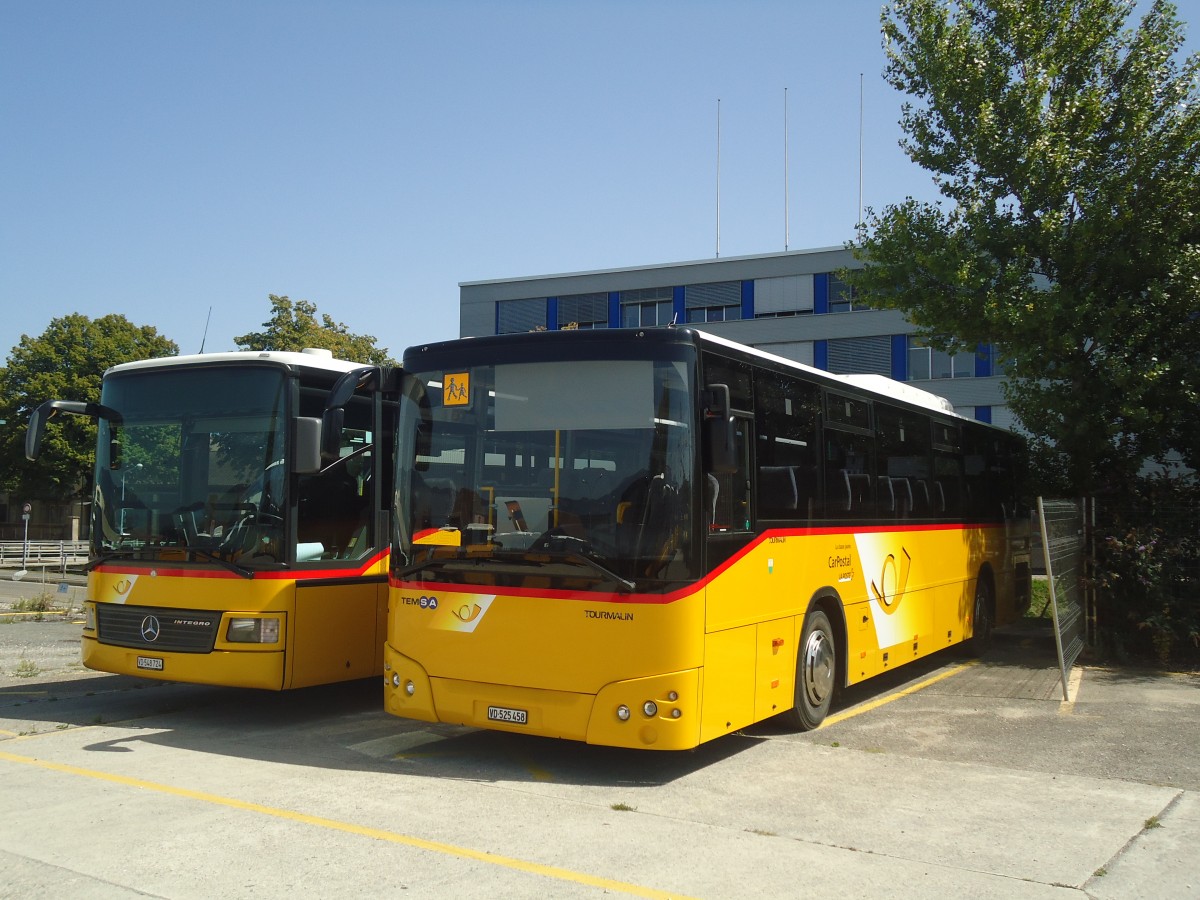 (141'347) - CarPostal Ouest - VD 525'458 - Temsa am 19. August 2012 in Yverdon, Garage