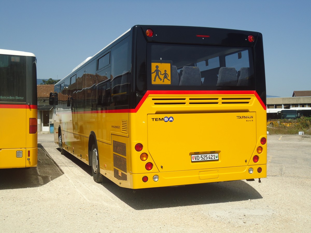 (141'354) - CarPostal Ouest - VD 525'421 - Temsa am 19. August 2012 in Yverdon, Garage