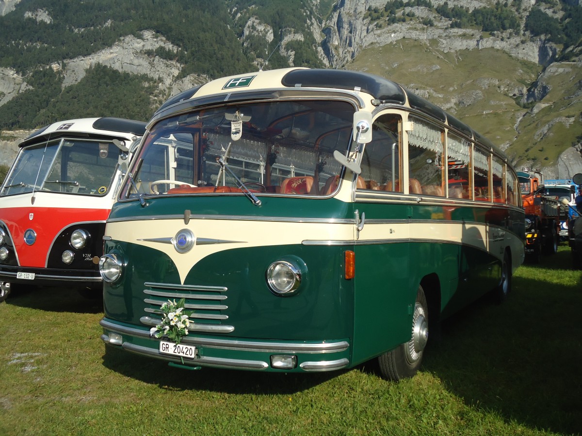 (141'592) - Fischer, Chur - GR 20'420 - Saurer/R&J (ex Geiger, Adelboden Nr. 1; ex AAGI Interlaken) am 15. September 2012 in Chur, Waffenplatz