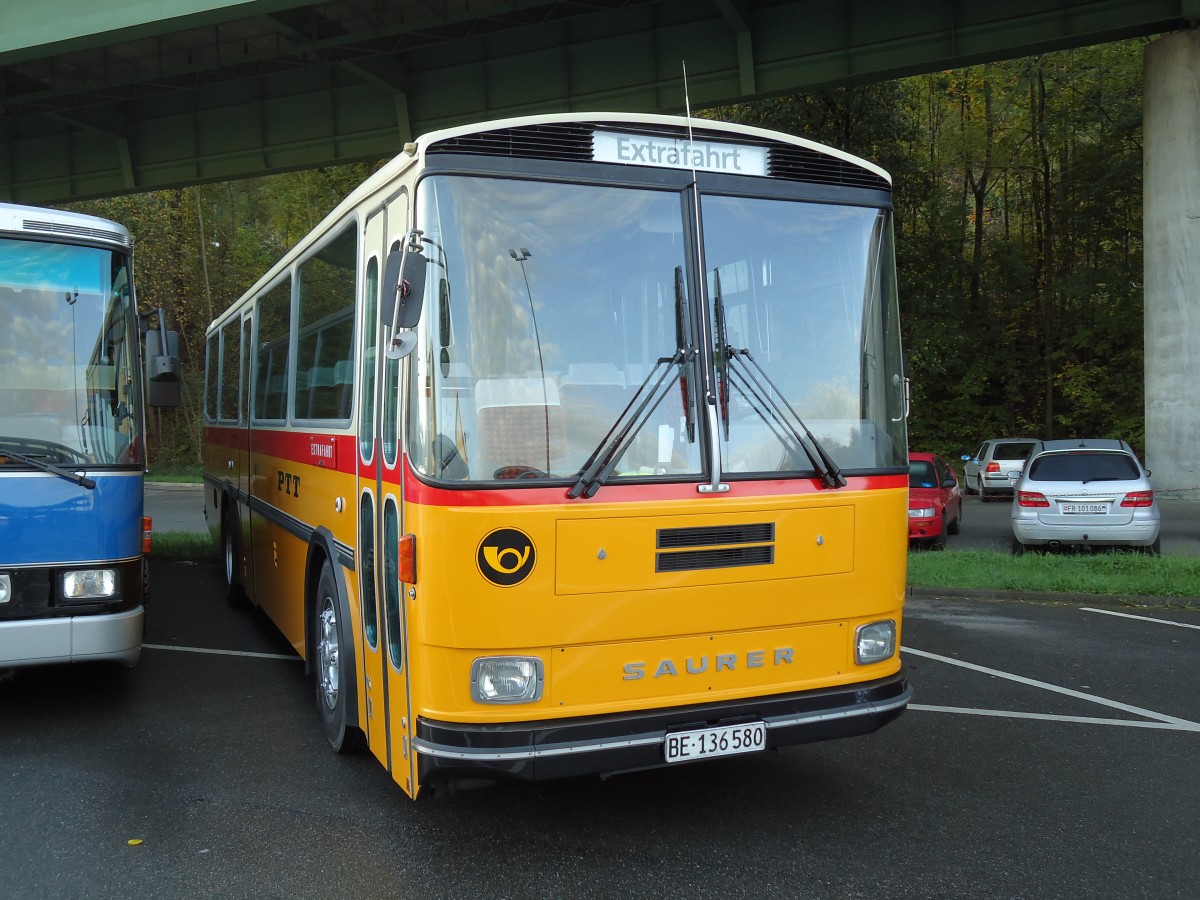 (141'972) - Schumacher, Liebefeld - BE 136'580 - Saurer/Tscher (ex Zimmermann, Niederwangen; ex P 24'289) am 21. Oktober 2012 in Flamatt, Bernstrasse