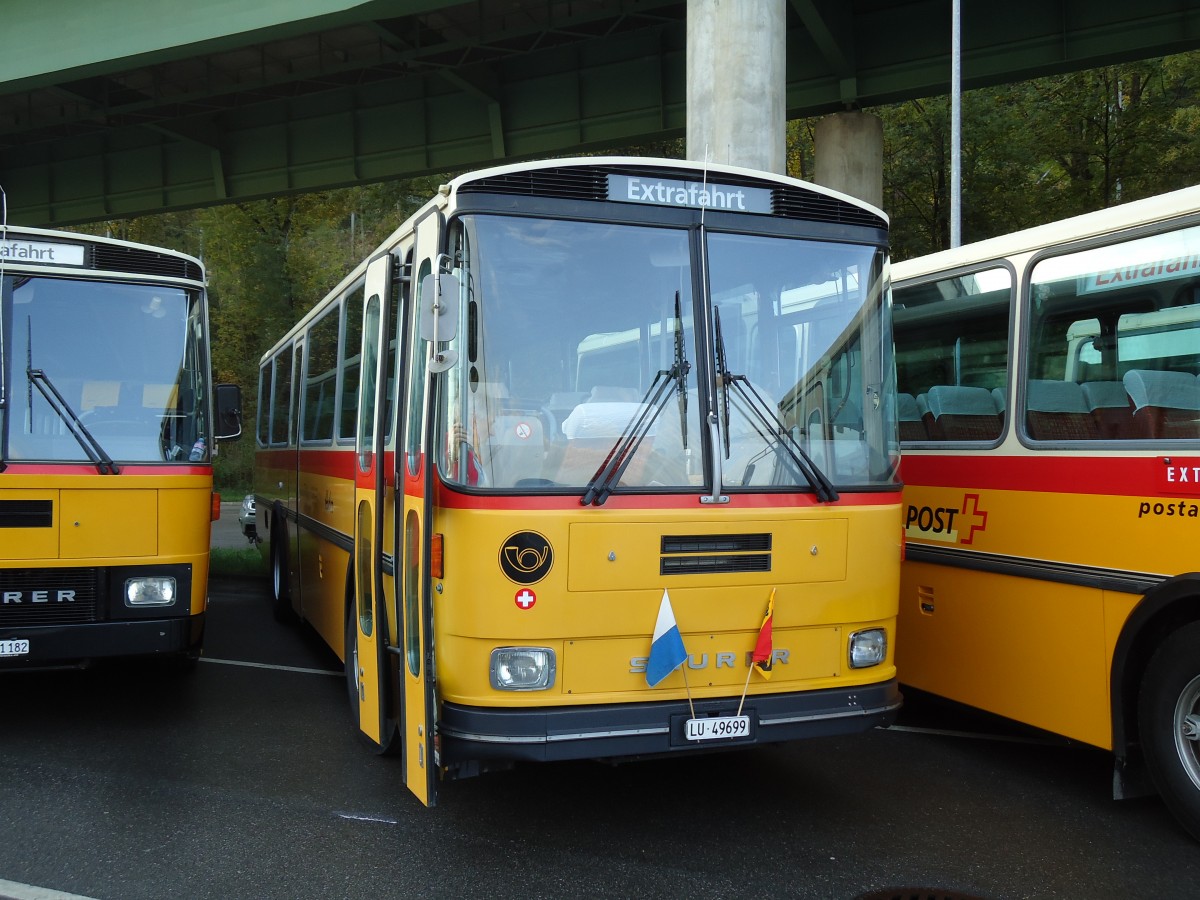 (141'975) - Huber, Oberkirch - LU 49'699 - Saurer/R&J (ex Frigg, Zernez; ex P 24'283) am 21. Oktober 2012 in Flamatt, Bernstrasse