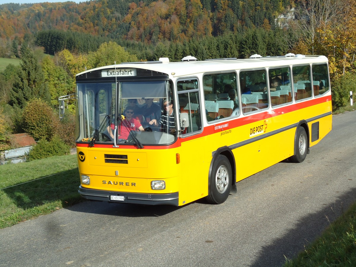 (142'018) - Kammermann, Spiez - BE 650'996 - Saurer/Hess (ex Flury, Balm; ex P 24'233) am 21. Oktober 2012 bei Zumholz