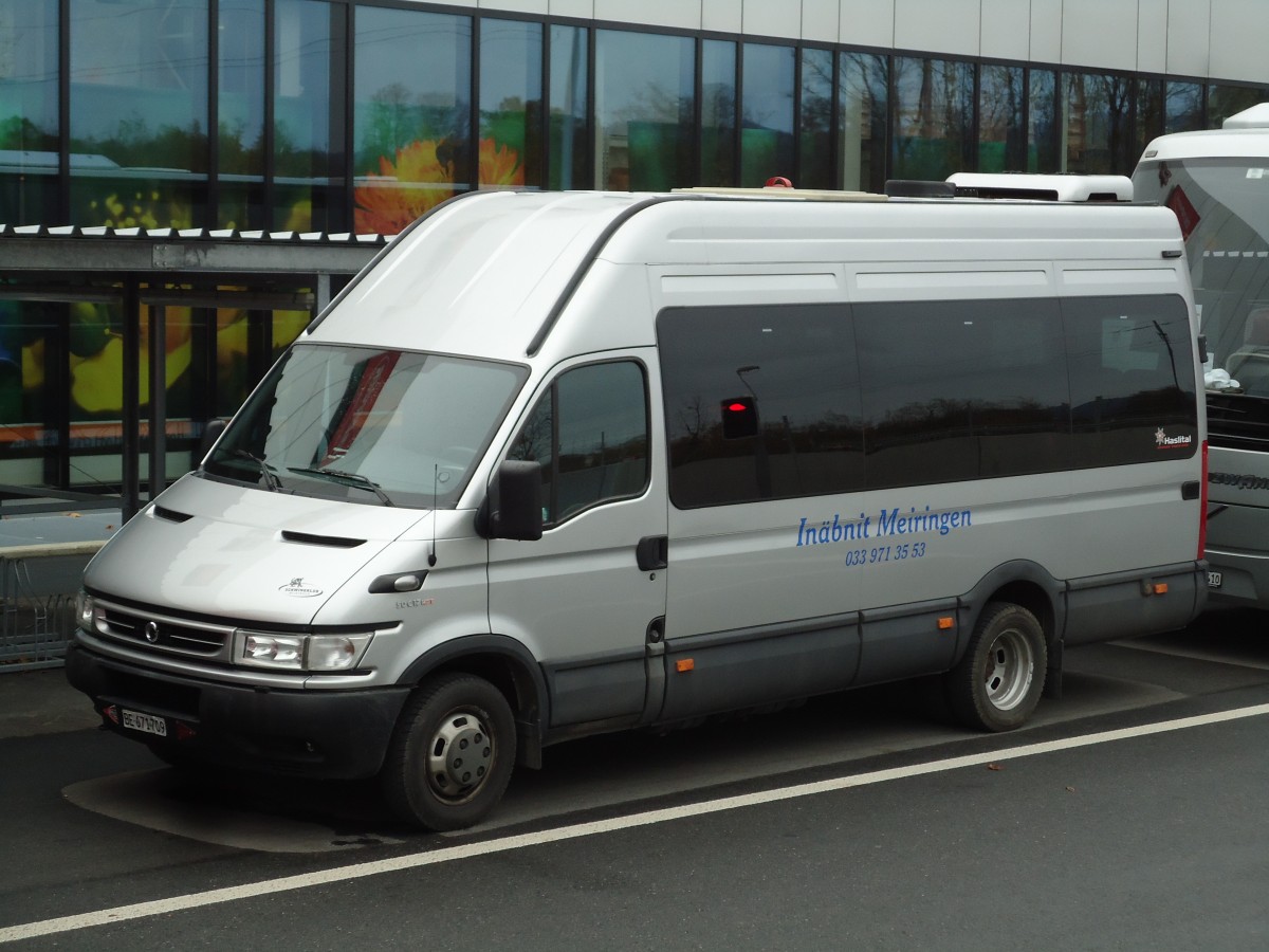 (142'174) - Inbnit, Meiringen - BE 671'709 - Irisbus am 4. November 2012 in Thun, Arena Thun