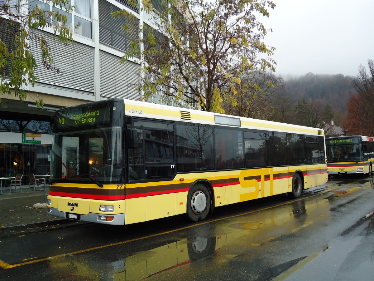 (142'280) - STI Thun - Nr. 77/BE 274'177 - MAN am 28. November 2012 bei der Schifflndte Thun