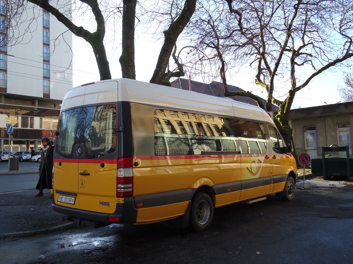 (142'754) - CarPostal Ouest - NE 50'199 - Mercedes am 29. Dezember 2012 beim Bahnhof La Chaux-de-Fonds