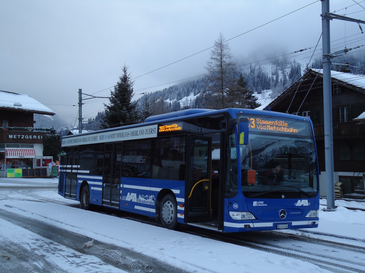 (142'891) - AFA Adelboden - Nr. 58/BE 611'224 - Mercedes am 2. Januar 2013 beim Bahnhof Lenk