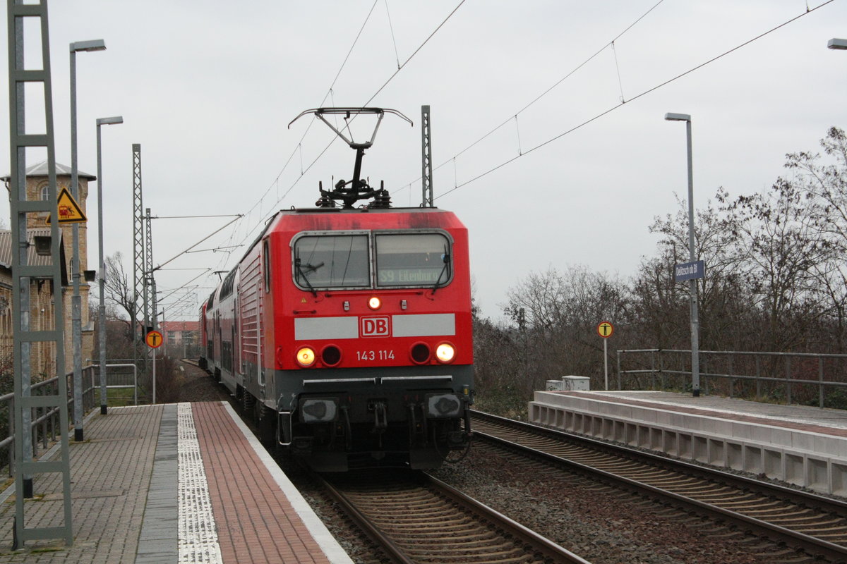 143 114 und 143 925 als S9 mit ziel Halle/Saale Hbf bei der einfahrt in den Bahnhof Delitzsh ob Bf am 6.2.20