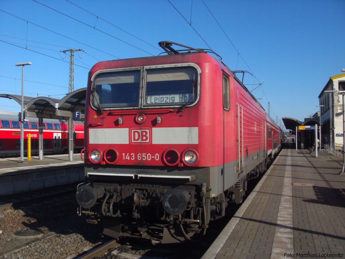 143 650-0 mit ziel Leipzig Hbf im Bahnhof Lutherstadt Wittenberg am 14.2.14