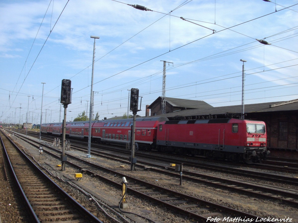 143 848-0 abgestellt im Bahnhof Stralsund Hbf am 20.7.14