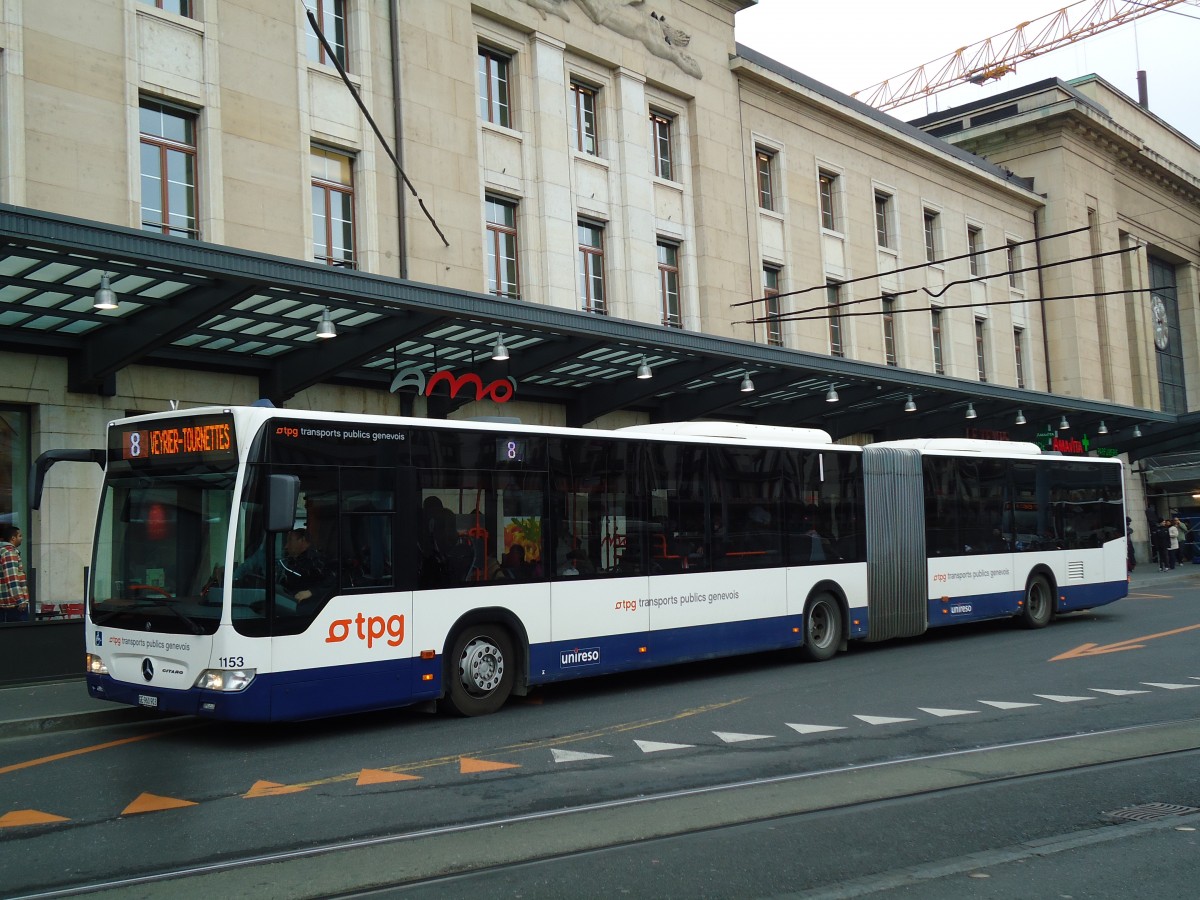 (143'364) - TPG Genve - Nr. 1153/GE 960'903 - Mercedes am 22. Februar 2013 beim Bahnhof Genve