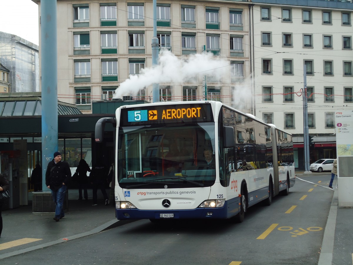 (143'366) - TPG Genve - Nr. 125/GE 960'509 - Mercedes am 22. Februar 2013 beim Bahnhof Genve