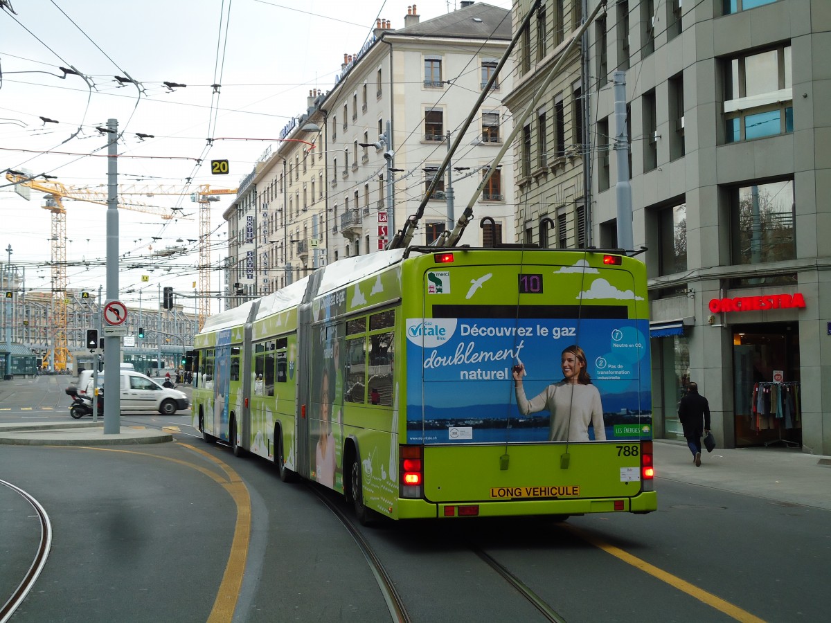 (143'375) - TPG Genve - Nr. 788 - Hess/Hess Doppelgelenktrolleybus am 22. Februar 2013 in Genve, Coutance