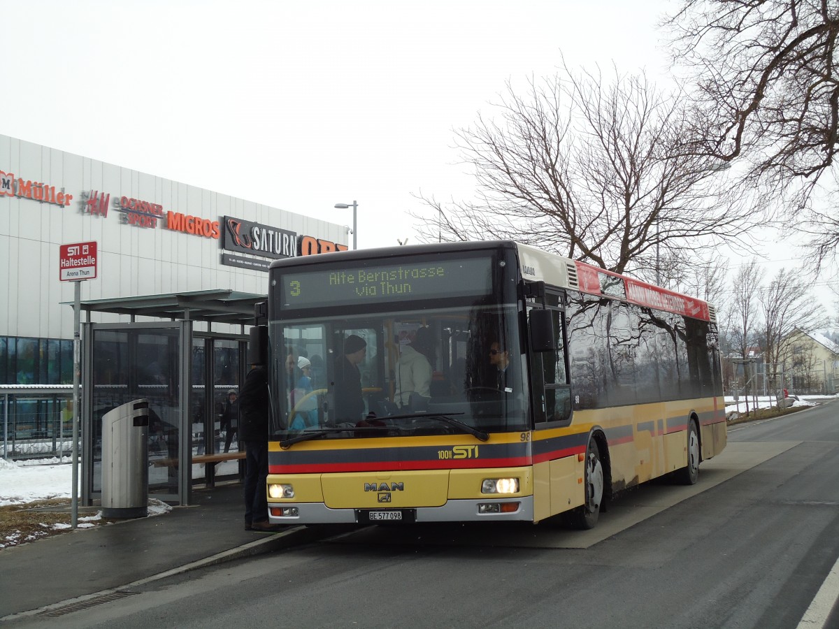 (143'440) - STI Thun - Nr. 98/BE 577'098 - MAN am 24. Februar 2013 in Thun, Arena Thun