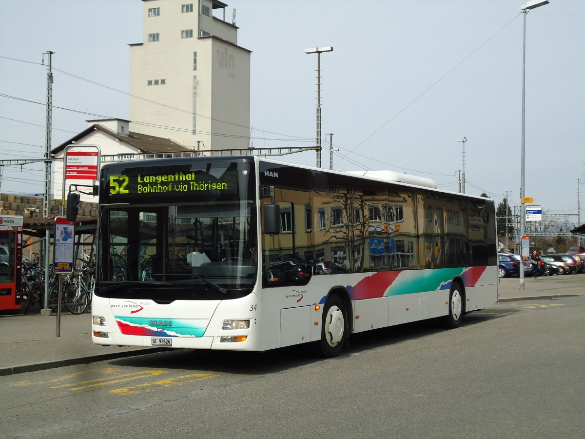 (143'493) - ASm Langenthal - Nr. 34/BE 93'826 - MAN am 16. Mrz 2013 beim Bahnhof Herzogenbuchsee