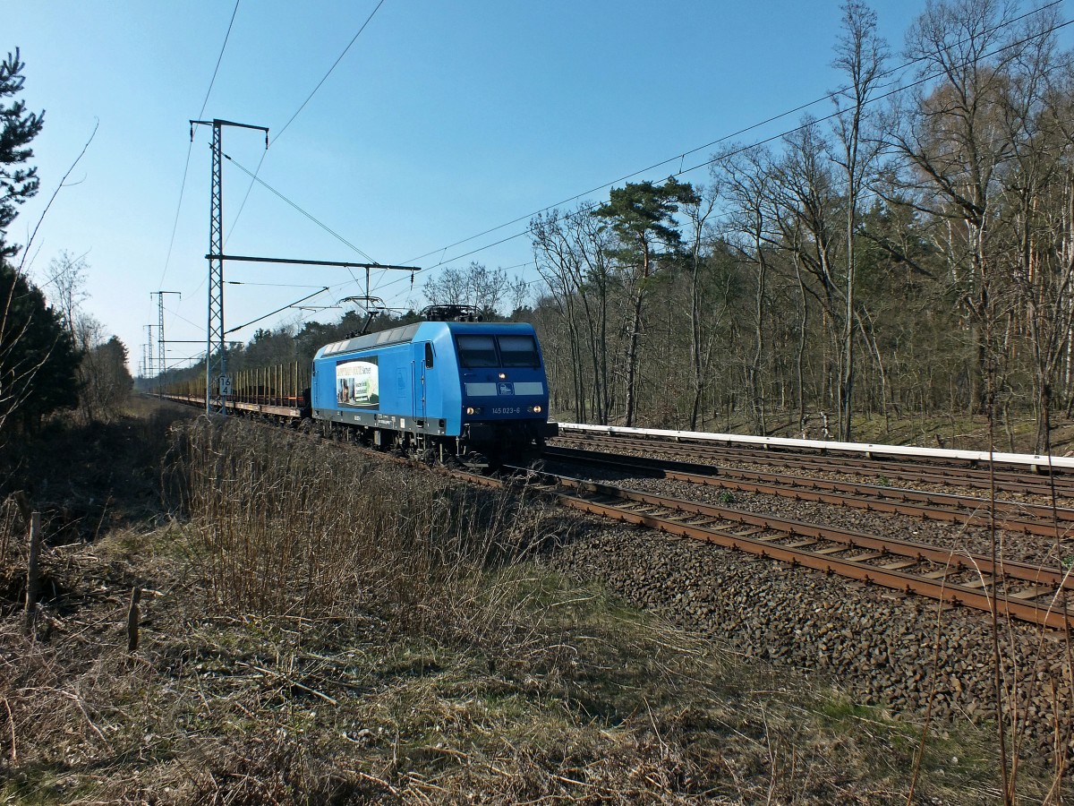  145 023  (alias 145 083) der PRESS fhrt hier am 30.3.14 mit einem Gterzug in Richtung Frankfurt.