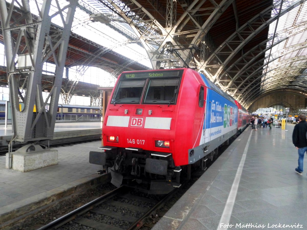 146 017 mit ziel Schna im Leipziger Hauptbahnhof am 2.7.16