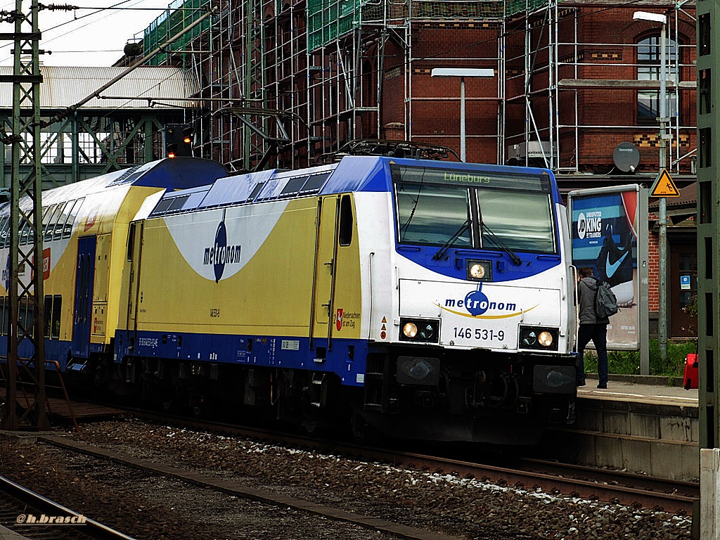 146 531-9 mit den metronom nach lüneburg,aufgenommen im bhf hh-harburg,am 20.08.14