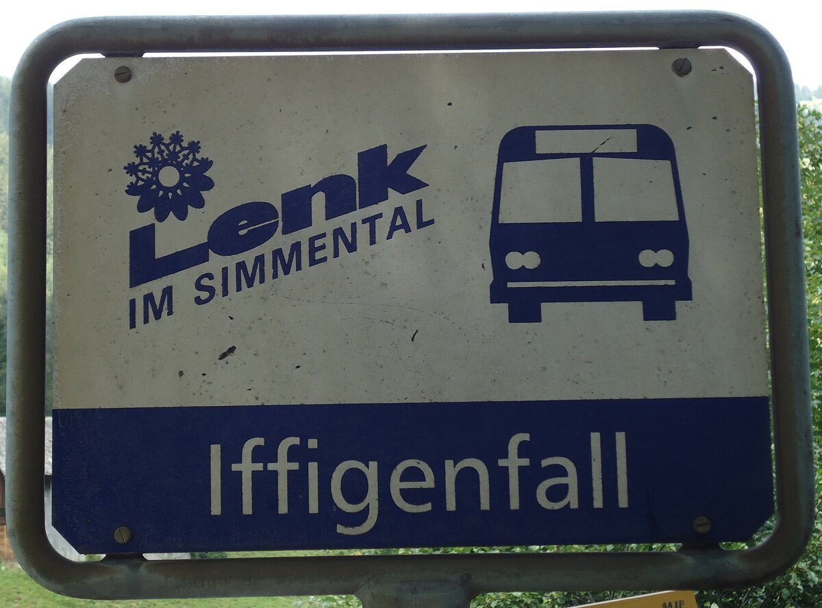 (146'119) - AFA-Haltestellenschild - Lenk, Iffigenfall - am 28. Juli 2013