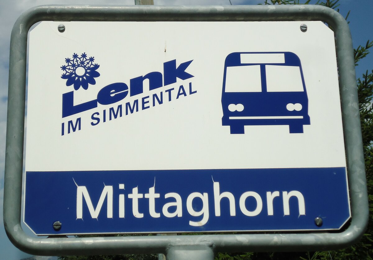 (146'139) - AFA-Haltestellenschild - Lenk, Mittaghorn - am 28. Juli 2013