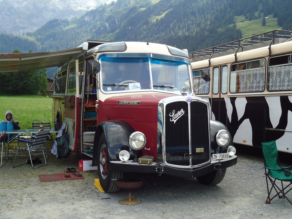 (146'390) - Morger, Horgenberg - ZH 73'310 - Saurer/Tscher (ex P 23'167; ex Casper, Lenzerheide) am 17. August 2013 in Lenk, Metschbahnen