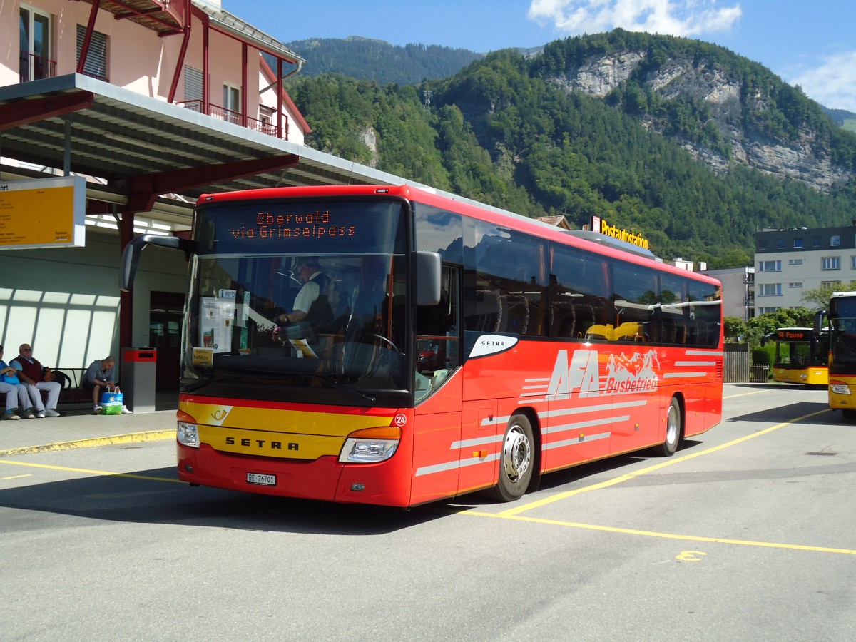 (147'008) - AFA Adelboden - Nr. 24/BE 26'701 - Setra am 2. September 2013 in Meiringen, Postautostation (Einsatz AVG M.)