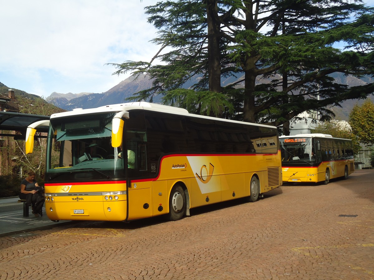 (147'652) - TpM, Mesocco - Nr. 1/GR 108'001 - Van Hool (ex Pacciarelli, Grono) am 5. November 2013 beim Bahnhof Bellinzona