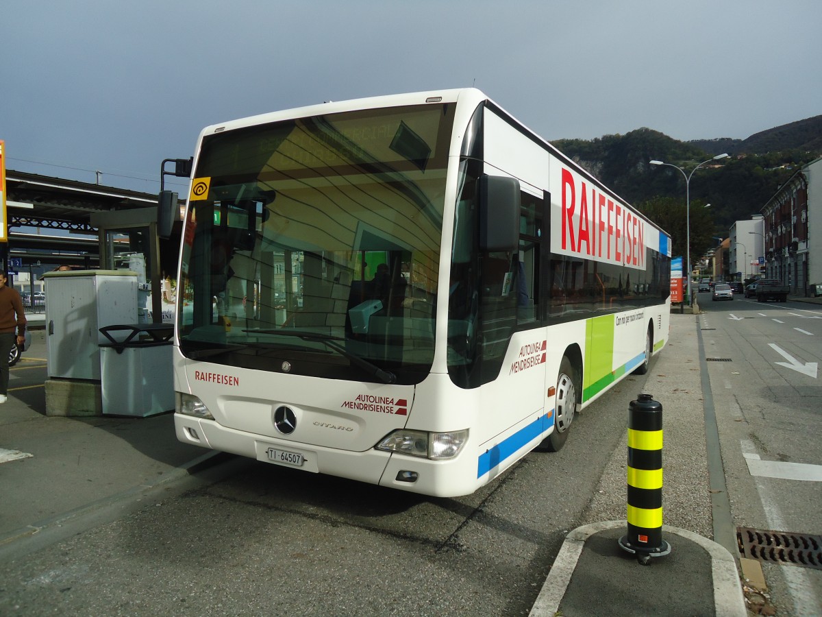 (147'825) - AMSA Chiasso - Nr. 7/TI 64'507 - Mercedes (ex Vorfhrfahrzeug Rizzi) am 6. November 2013 beim Bahnhof Mendrisio