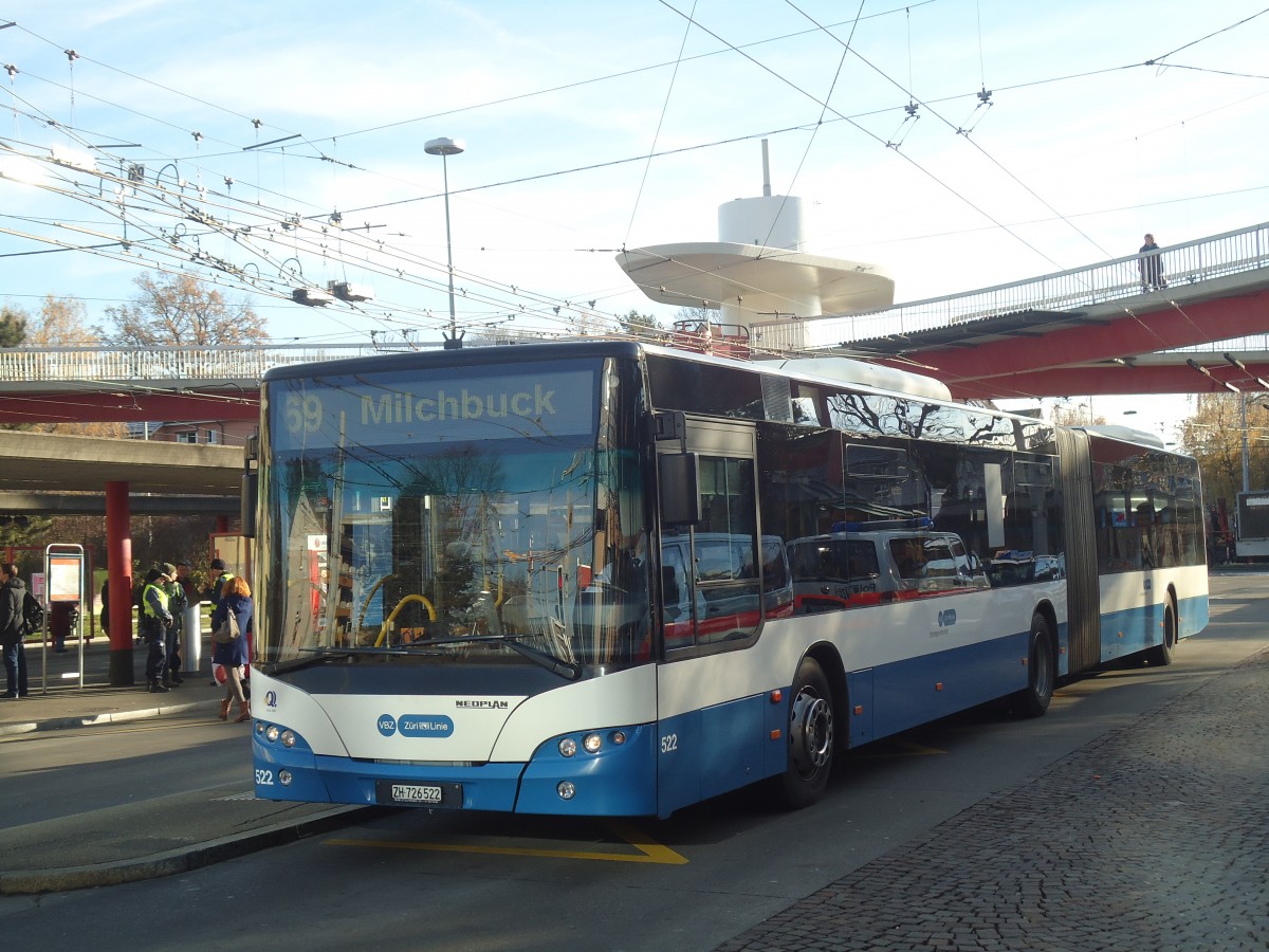 (148'271) - VBZ Zrich - Nr. 522/ZH 726'522 - Neoplan am 9. Dezember 2013 in Zrich, Bucheggplatz