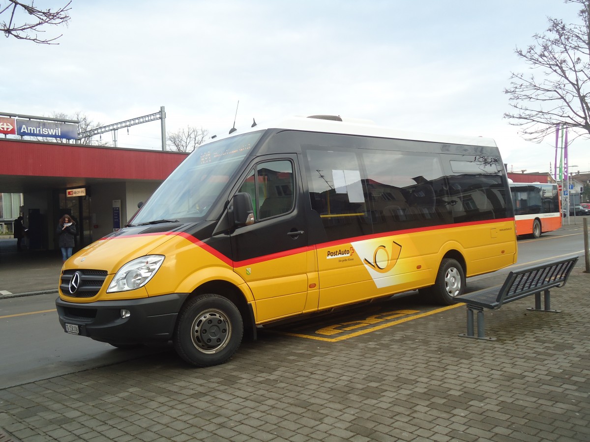 (148'425) - PostAuto Ostschweiz - TG 158'106 - Mercedes am 22. Dezember 2013 beim Bahnhof Amriswil