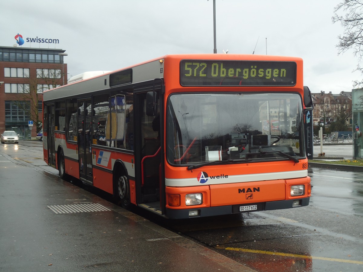 (148'442) - BOGG Wangen b.O. - Nr. 83/SO 117'612 - MAN (ex SOO Olten Nr. 83) am 25. Dezember 2013 beim Bahnhof Olten